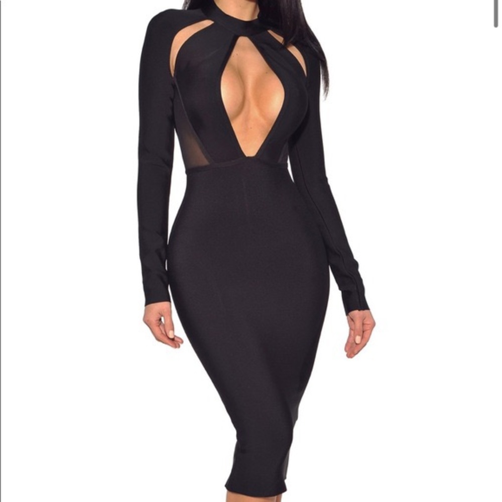 Qiana Black Keyhole Cut Out Bandage Dress XS